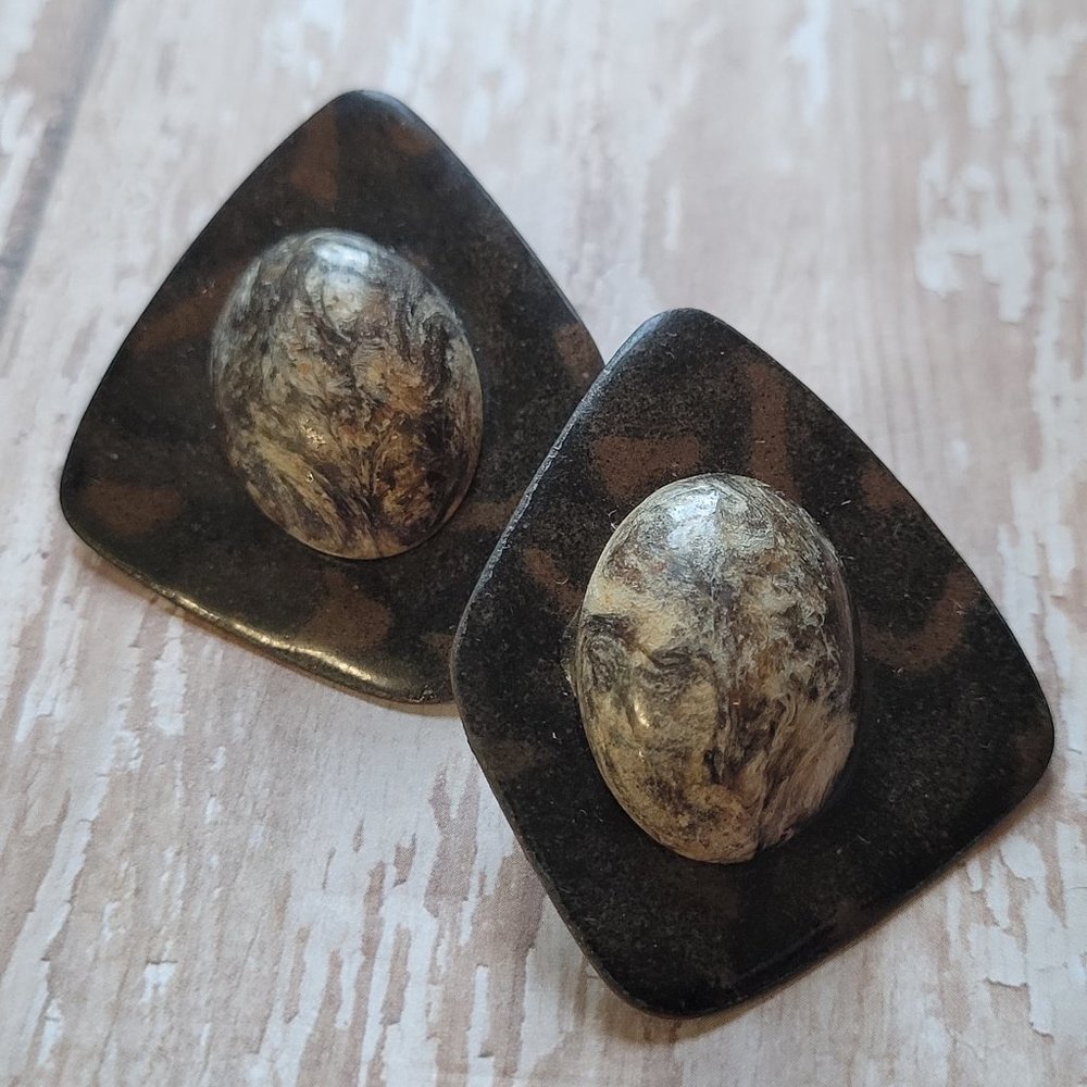 80s Retro Statement Earrings Large Stone Look